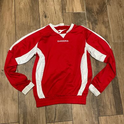 Diadora Red And White Long Sleeve Sports Top
