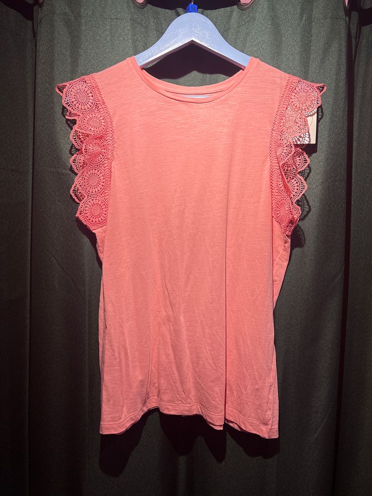 Papaya Pink Sleeveless Top With Lace Ruffle Sleeves product image
