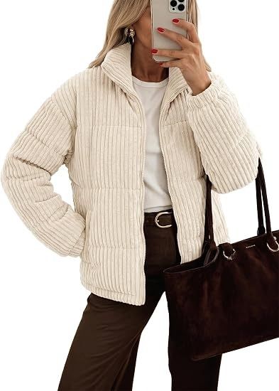 Beige Corduroy Puffer Jacket image 5