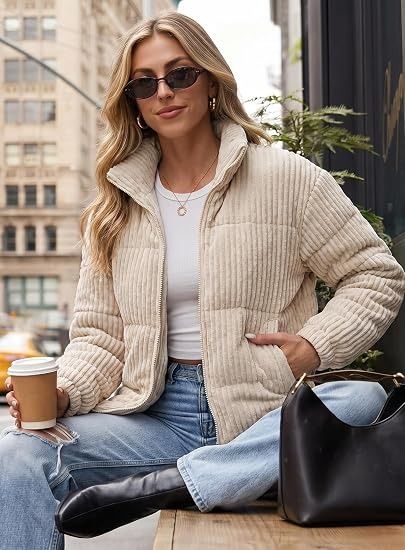Beige Corduroy Puffer Jacket image 2