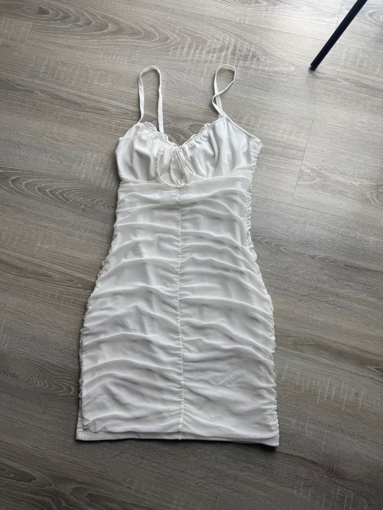 White Ruched Slip Dress