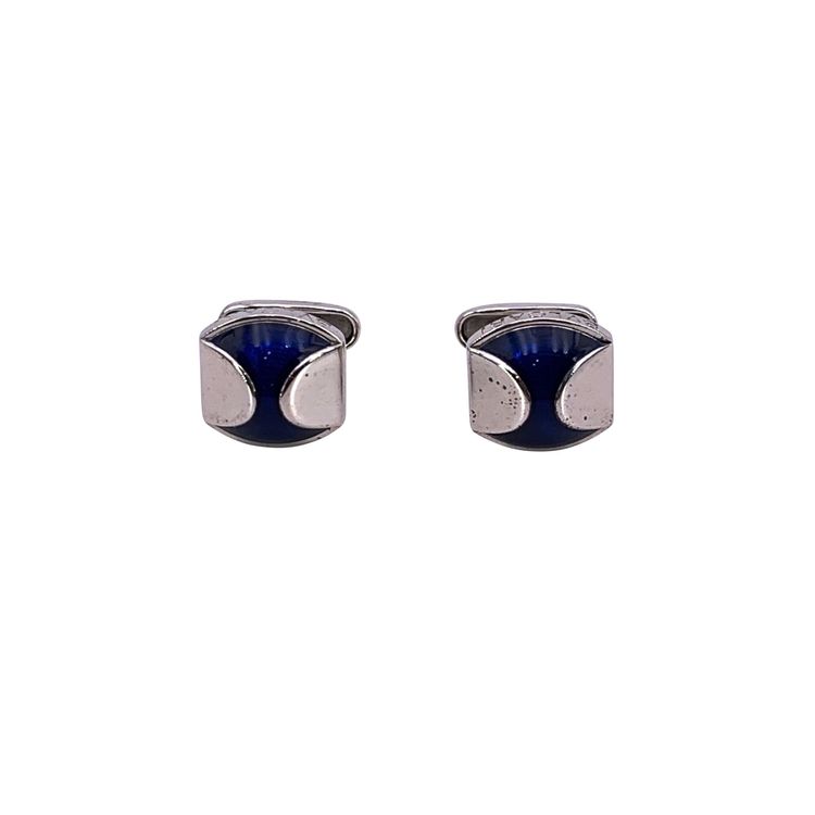 Gemelli Bulgari in argento sterling 925 e smalto blu con custodia image 1