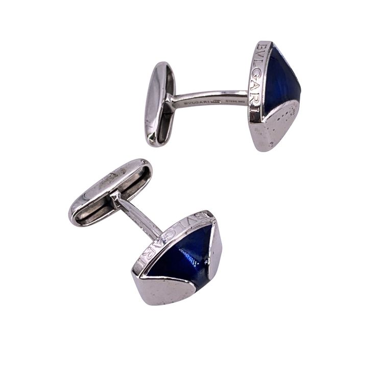 Gemelli Bulgari in argento sterling 925 e smalto blu con custodia image 6