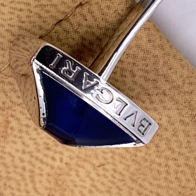 Gemelli Bulgari in argento sterling 925 e smalto blu con custodia image 2