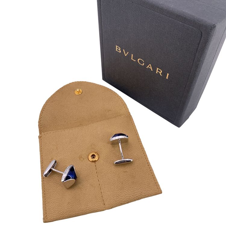 Gemelli Bulgari in argento sterling 925 e smalto blu con custodia image 3