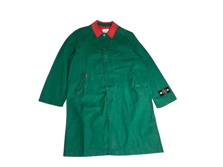 Stone island Tela Stella Green Coat With Red Collar