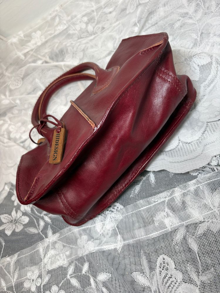 Vintage 90s/00s Burgundy Leather Handbag 4