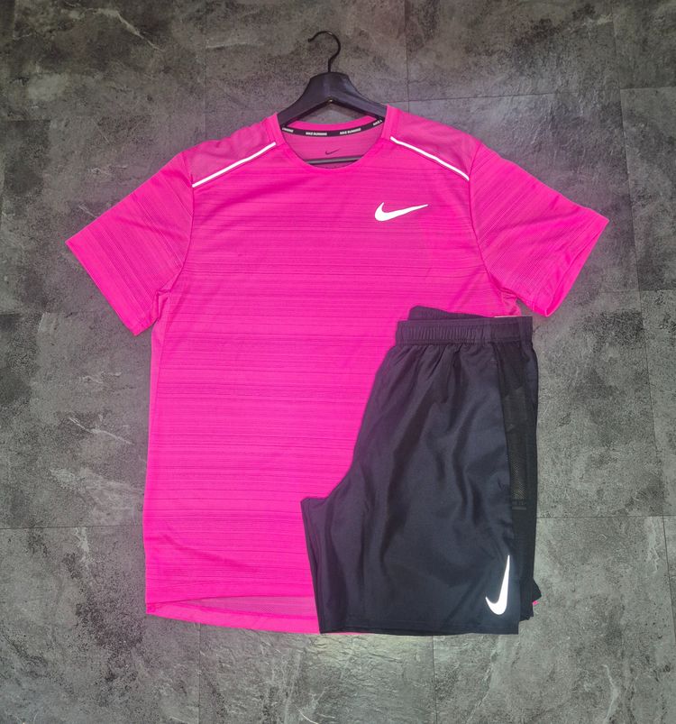Nike Miler Pink T Shirt And Black Shorts Set