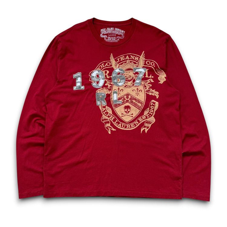 Ralph Lauren 2000's graphic embroidered long sleeve tee (L)