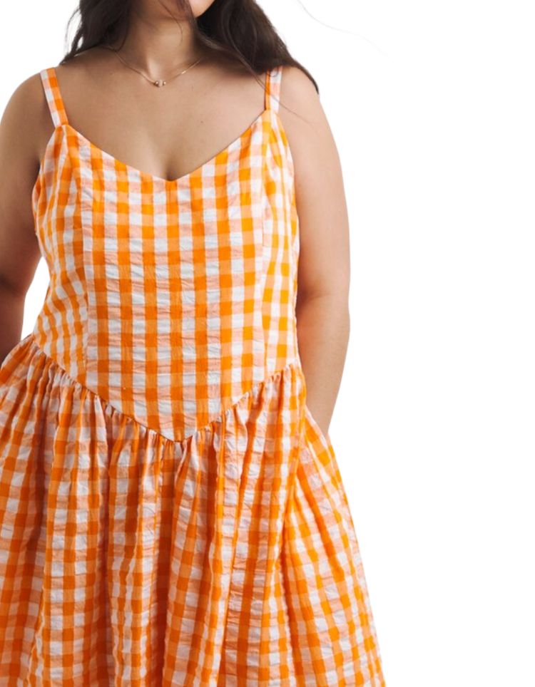 Women's Gingham Waist Detail Midi Dress In Orange 3