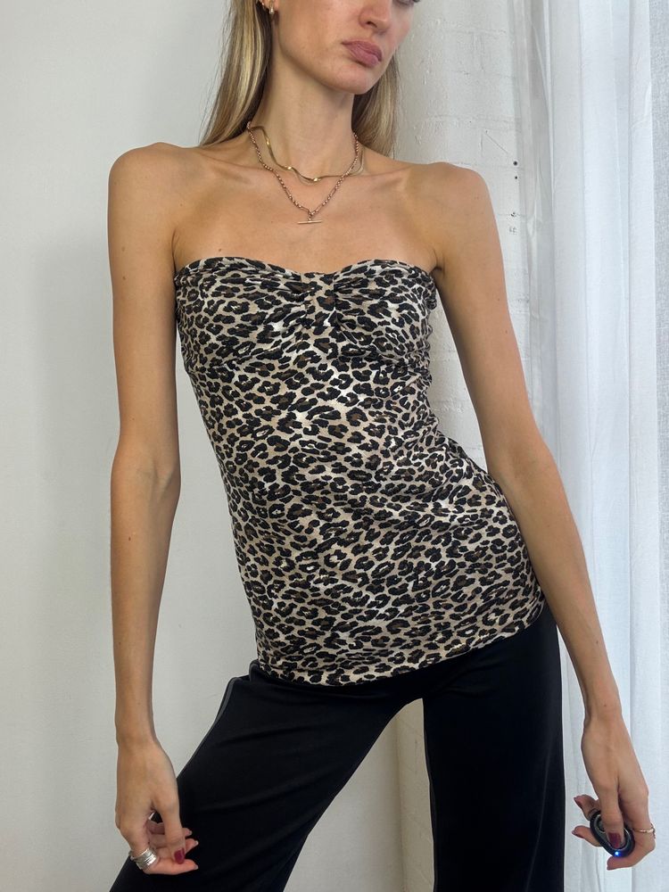 Leopard Print Strapless Top
