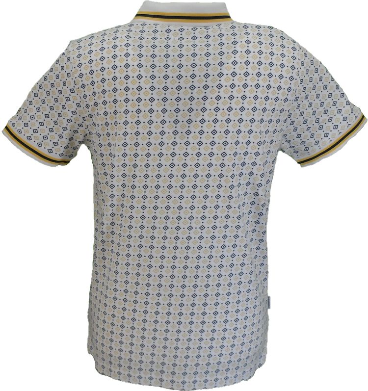 Lambretta Mens White Geometric Print Cotton Polo Shirts 2