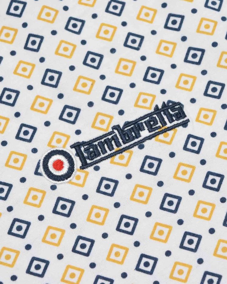 Lambretta Mens White Geometric Print Cotton Polo Shirts 6