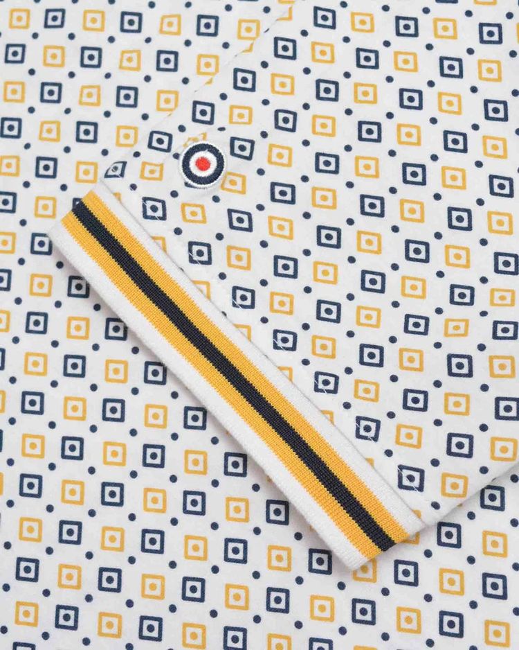 Lambretta Mens White Geometric Print Cotton Polo Shirts 5
