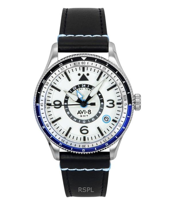 AVI-8 Flyboy Airmaster GMT Leather Strap White Dial Automatic AV-4128-02 Men's Watch image 1
