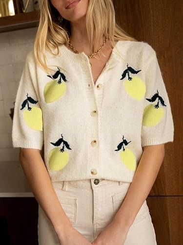 Other White Short Sleeve Cardigan With Yellow Lemon Pattern product image