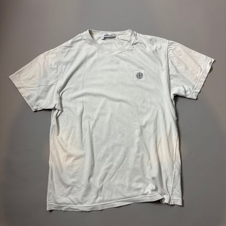 Stone Island White Cotton T-Shirt - Large obraz 1