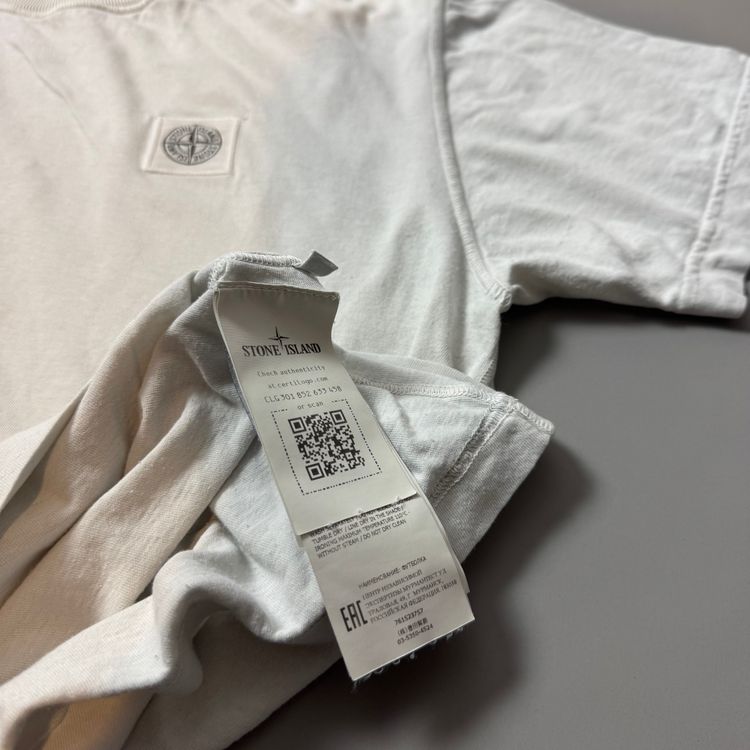 Stone Island White Cotton T-Shirt - Large obraz 3