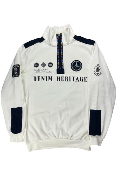 Denim Heritage White Sweatshirt With Navy Patches 72x58