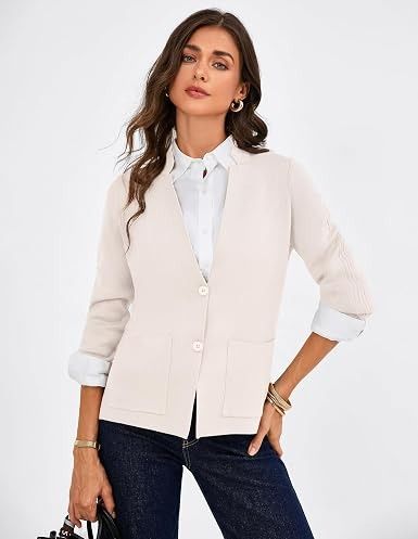 Cream Knit Blazer Jacket imagen 3