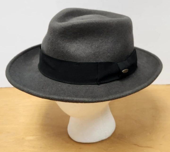 Grey Fedora Hat With Black Band obraz 3
