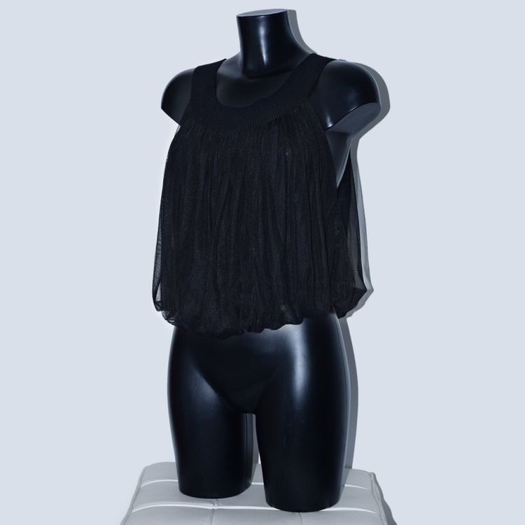 French Vintage Black Bubble Mesh Top 