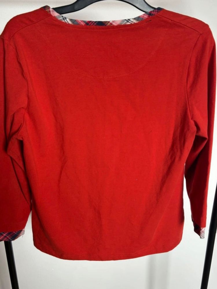 Dash Red Long Sleeve Top With Plaid Trim obraz 2