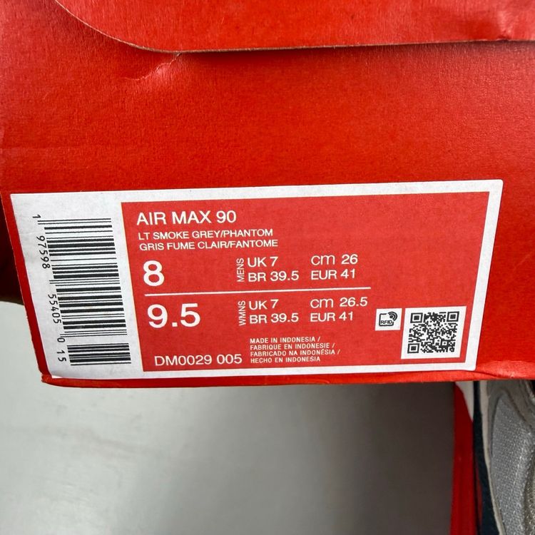 Nike Air Max 90 Size UK 7 USA Light Smoke Grey Red Men's Trainers DM0029-005 image 5