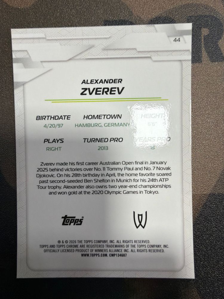 Alexander Zverev Topps 048/275 obraz 2