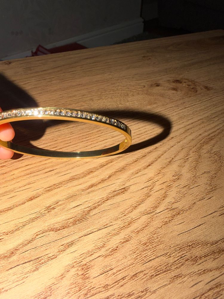 Gold-Tone Bangle Bracelet With Clear Stones image 1