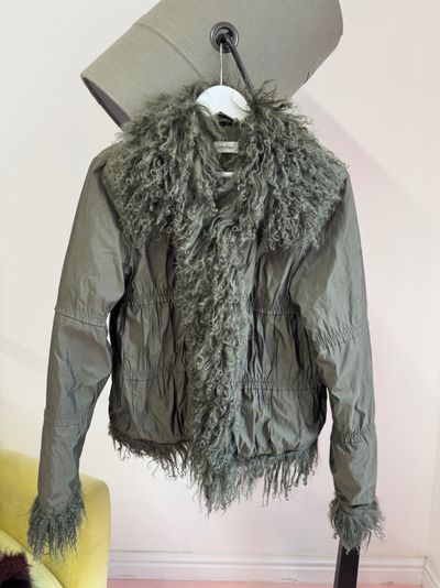 Green Jacket With Mongolian Fur Trim