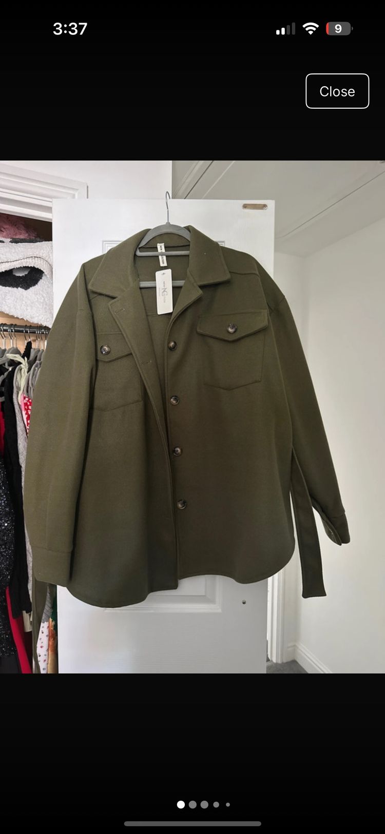 olive green button-up jacket