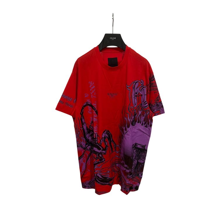 Givenchy Red Scorpion Gothic Tattoo Logo Oversized T-Shirt