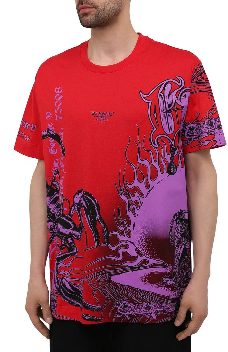 Givenchy Red Scorpion Gothic Tattoo Logo Oversized T-Shirt image 2