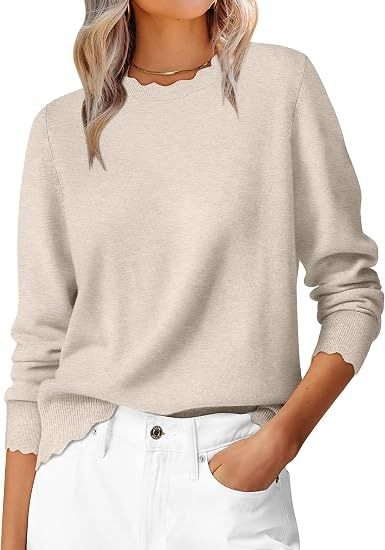 Beige Scalloped Edge Sweater