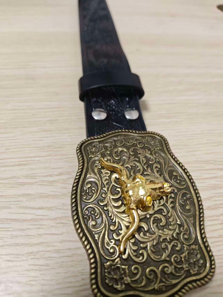 Black Leather Belt With Ornate Gold Buckle image 1