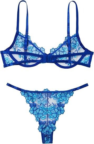Blue Floral Lace Lingerie Set image 5
