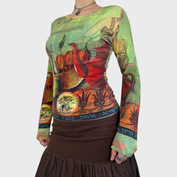 Vintage Graphic Fruit Print Long Sleeve Top - S