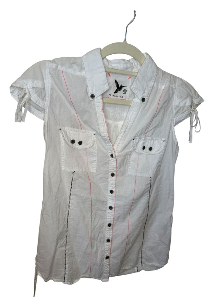 white short sleeve button-up shirt