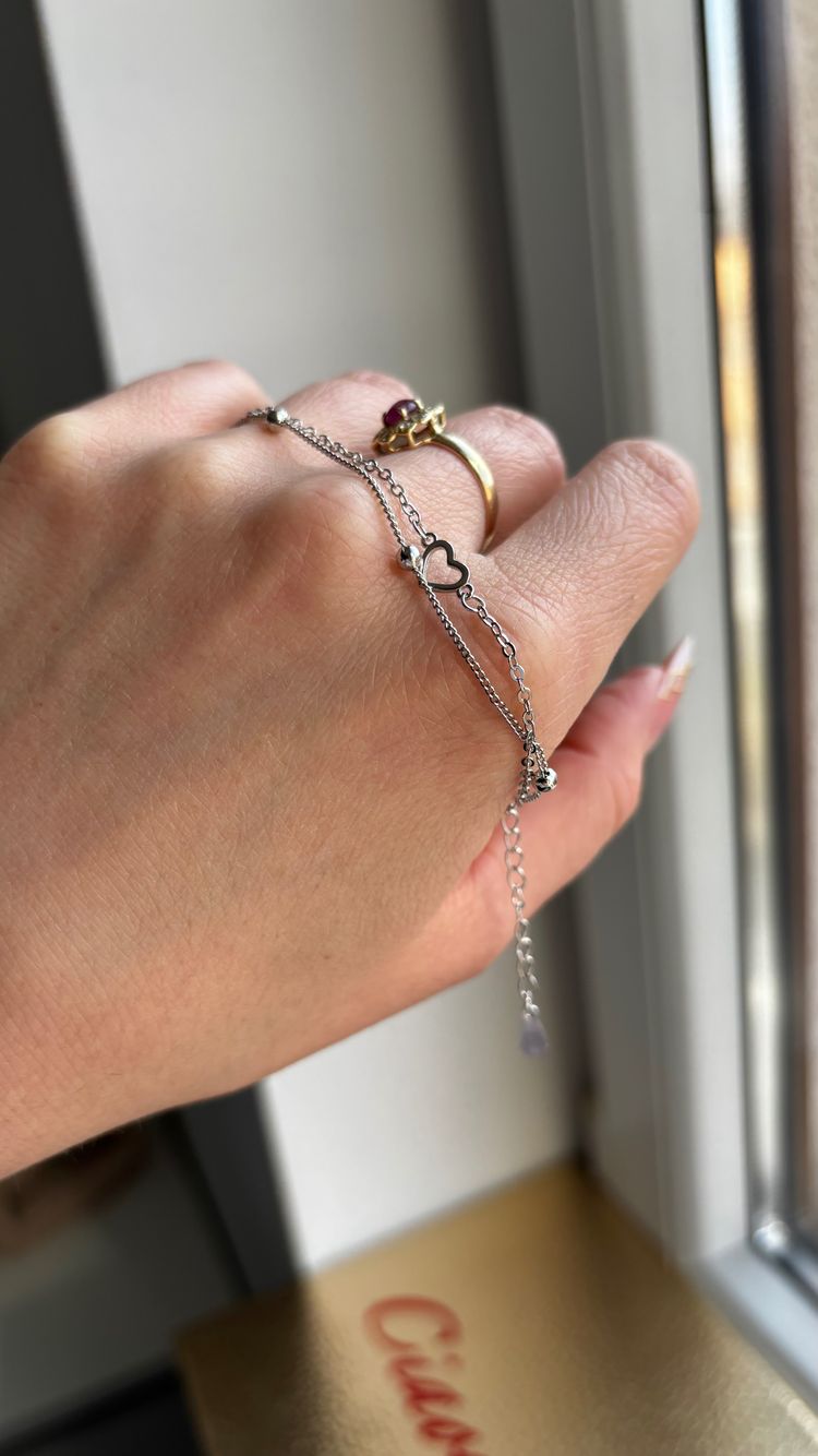 Silver Chain Bracelet With Heart Charm 925