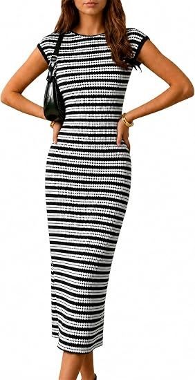 Black And White Striped Midi Dress