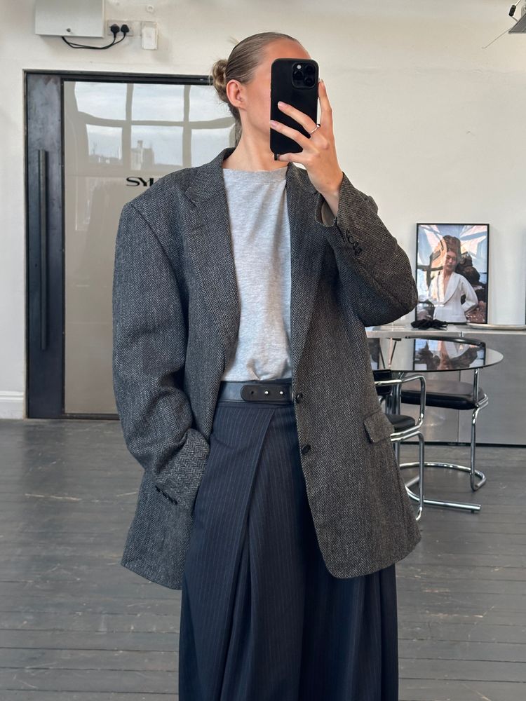 Burberry 1990s Pure Wool Herringbone Single Breasted Blazer - 46R/XXL image 9