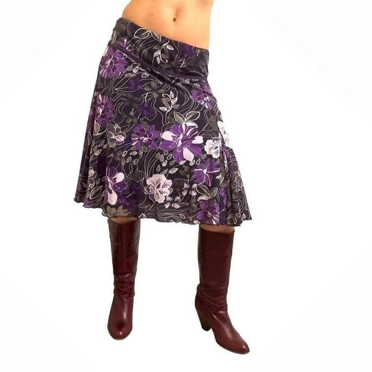 Other Y2K 2000s Purple Floral Midi Skirt size M product image