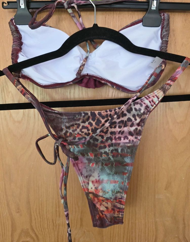 Leopard Print 3D Rosette Bikini Set UK12-14 imagen 4