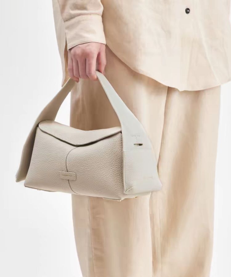 Beige Textured Leather Handbag Purely handmade 2