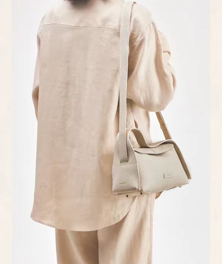 Beige Textured Leather Handbag Purely handmade 4