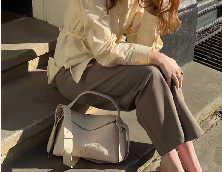 Beige Textured Leather Handbag Purely handmade 3