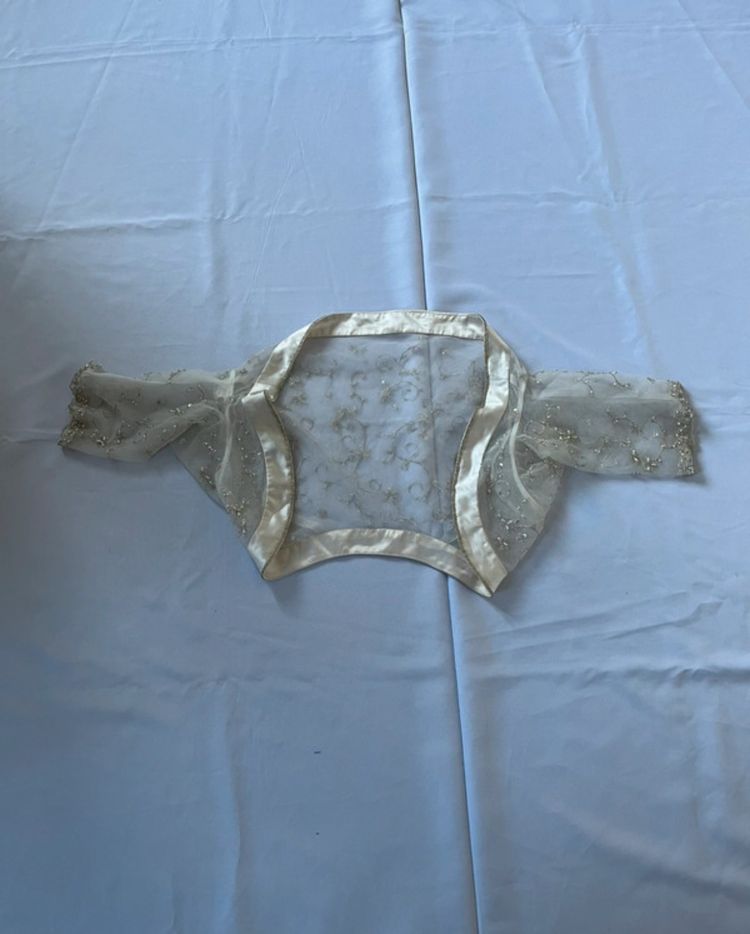Unknown Embroidered Sheer Bolero Shrug with Satin Trim product image