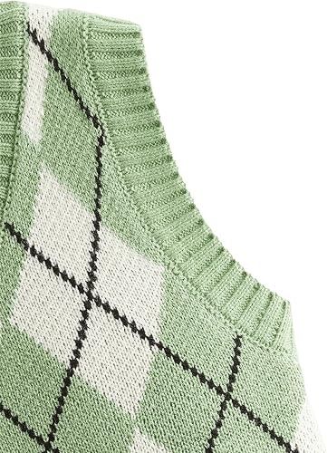 Green And White Argyle Knit Vest image 4
