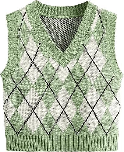 Green And White Argyle Knit Vest image 1